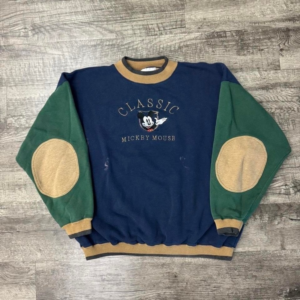 Vintage Disney Mickey Mouse Color Block  Heavyweight Crewneck Sweatshirt XL